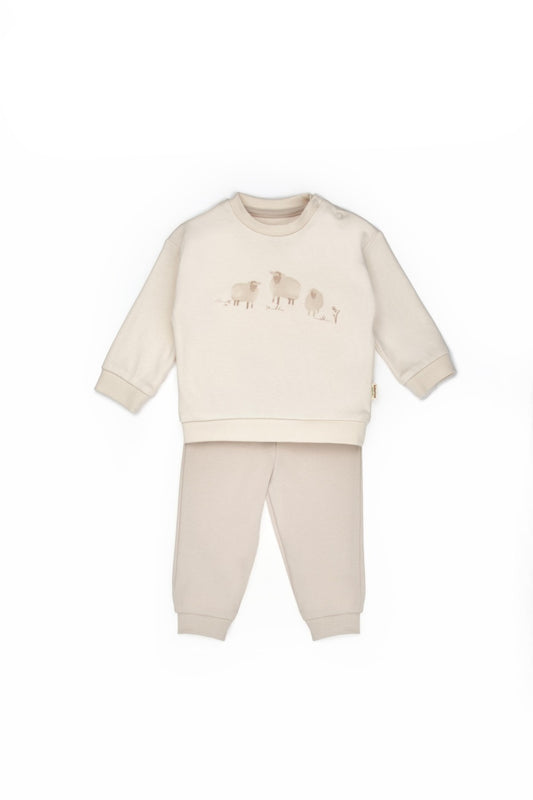Set bluzita cu imprimeu si pantalon, Lamb, BabyCosy, 100%bumbac organic - Bluza, Pantaloni