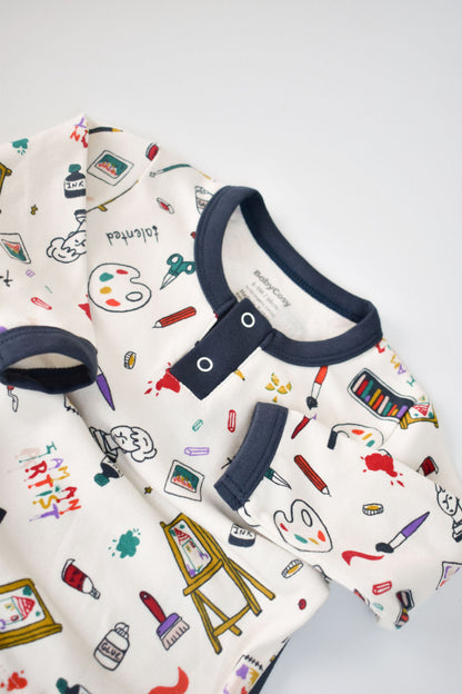 Set bluzita cu maneca lunga si nasturei si pantaloni lungi, 100% bumbac organic, BabyCosy, Bleumarin