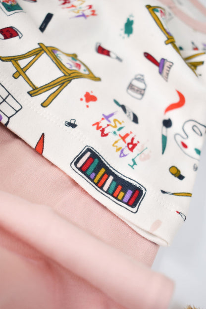 Set bluzita cu maneca lunga si nasturei si pantaloni lungi, 100% bumbac organic, BabyCosy, Pudra