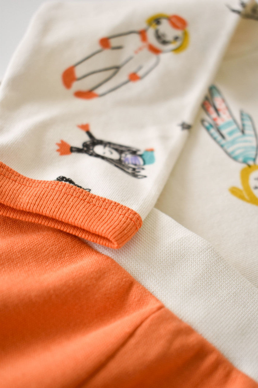 Set bluzita cu maneca lunga si pantaloni lungi, 100% bumbac organic, BabyCosy, Portocaliu