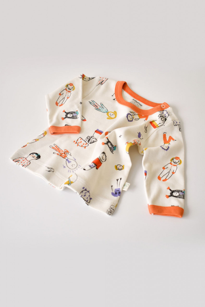 Set bluzita cu maneca lunga si pantaloni lungi, 100% bumbac organic, BabyCosy, Portocaliu