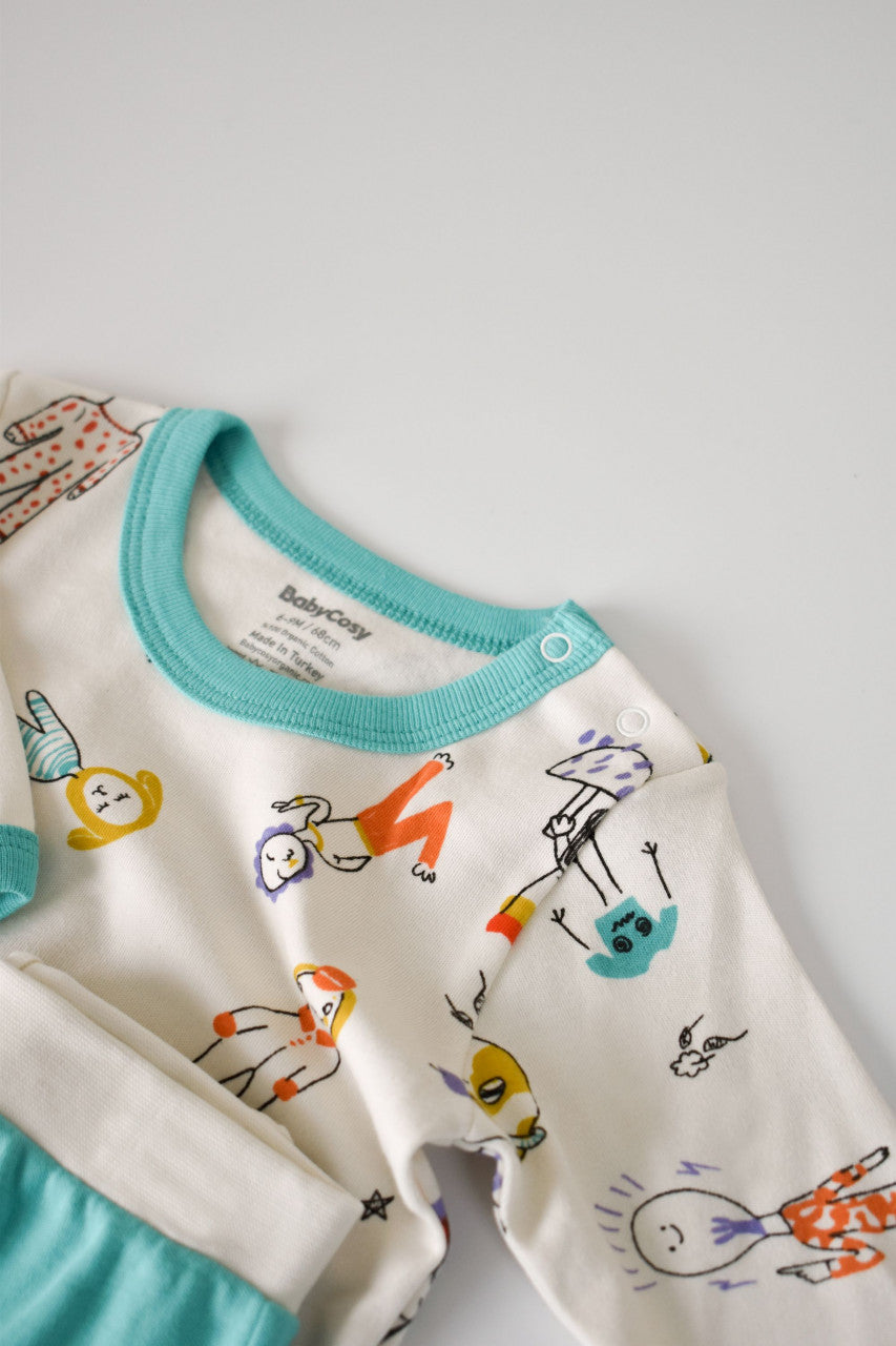 Set bluzita cu maneca lunga si pantaloni lungi, 100% bumbac organic, BabyCosy, Verde