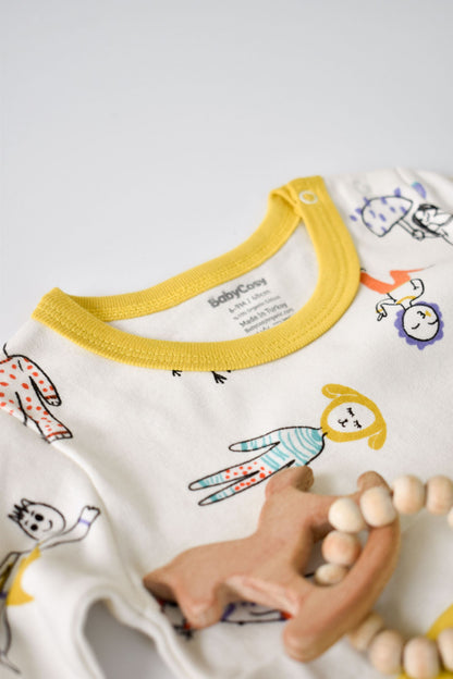 Set bluzita cu maneca lunga si pantaloni lungi, 100% bumbac organic, BabyCosy, Galben