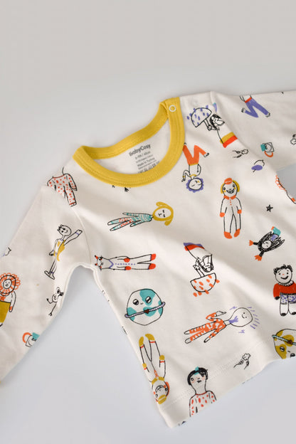 Set bluzita cu maneca lunga si pantaloni lungi, 100% bumbac organic, BabyCosy, Galben