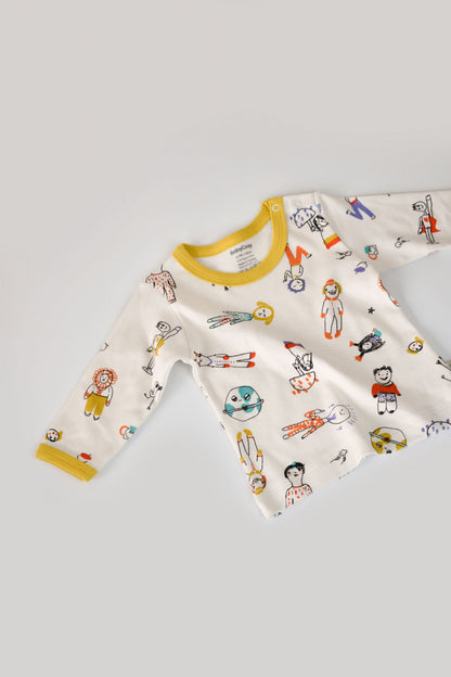 Set bluzita cu maneca lunga si pantaloni lungi, 100% bumbac organic, BabyCosy, Galben