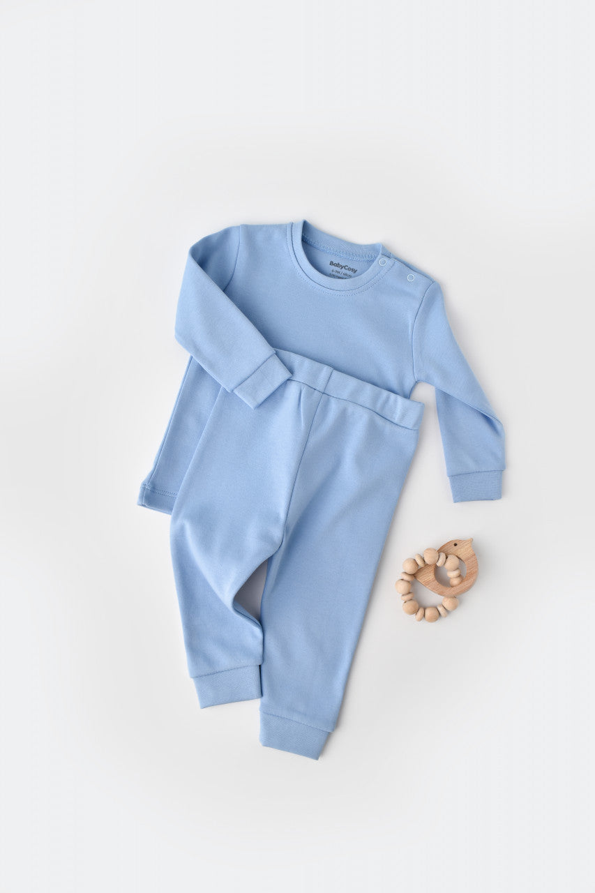 Set bluzita cu maneca lunga si pantaloni lungi - bumbac organic 100% - Bleu, BabyCosy