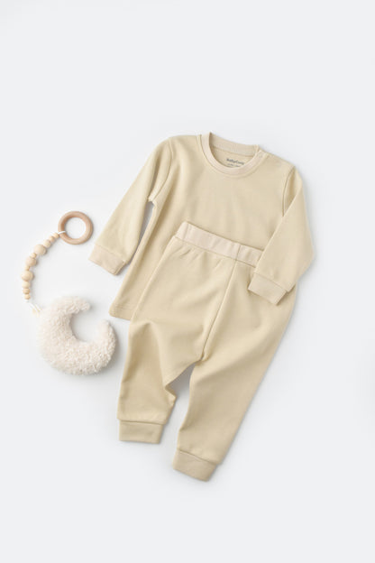 Set bluzita cu maneca lunga si pantaloni lungi - bumbac organic 100% - Crem, BabyCosy