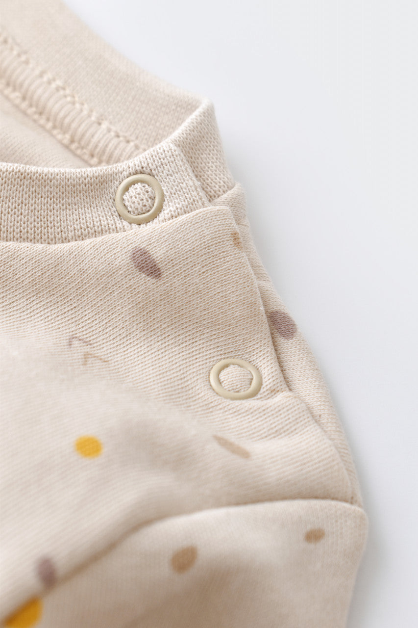 Set bluzita cu maneca lunga si pantaloni lungi - bumbac organic 100% - Crem cu buline, BabyCosy