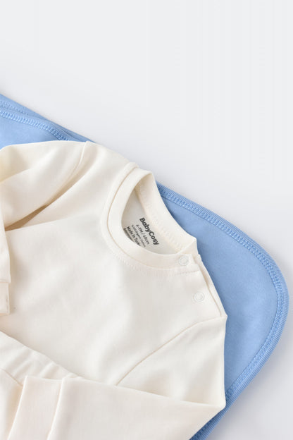Set bluzita cu maneca lunga si pantaloni lungi - bumbac organic 100% - Ecru, BabyCosy