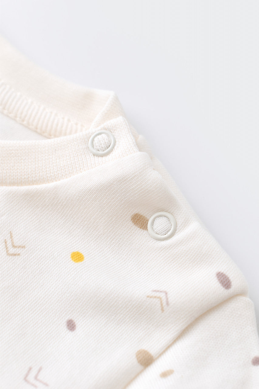 Set bluzita cu maneca lunga si pantaloni lungi - bumbac organic 100% - Ecru cu buline, BabyCosy
