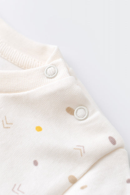 Set bluzita cu maneca lunga si pantaloni lungi - bumbac organic 100% - Ecru cu buline, BabyCosy