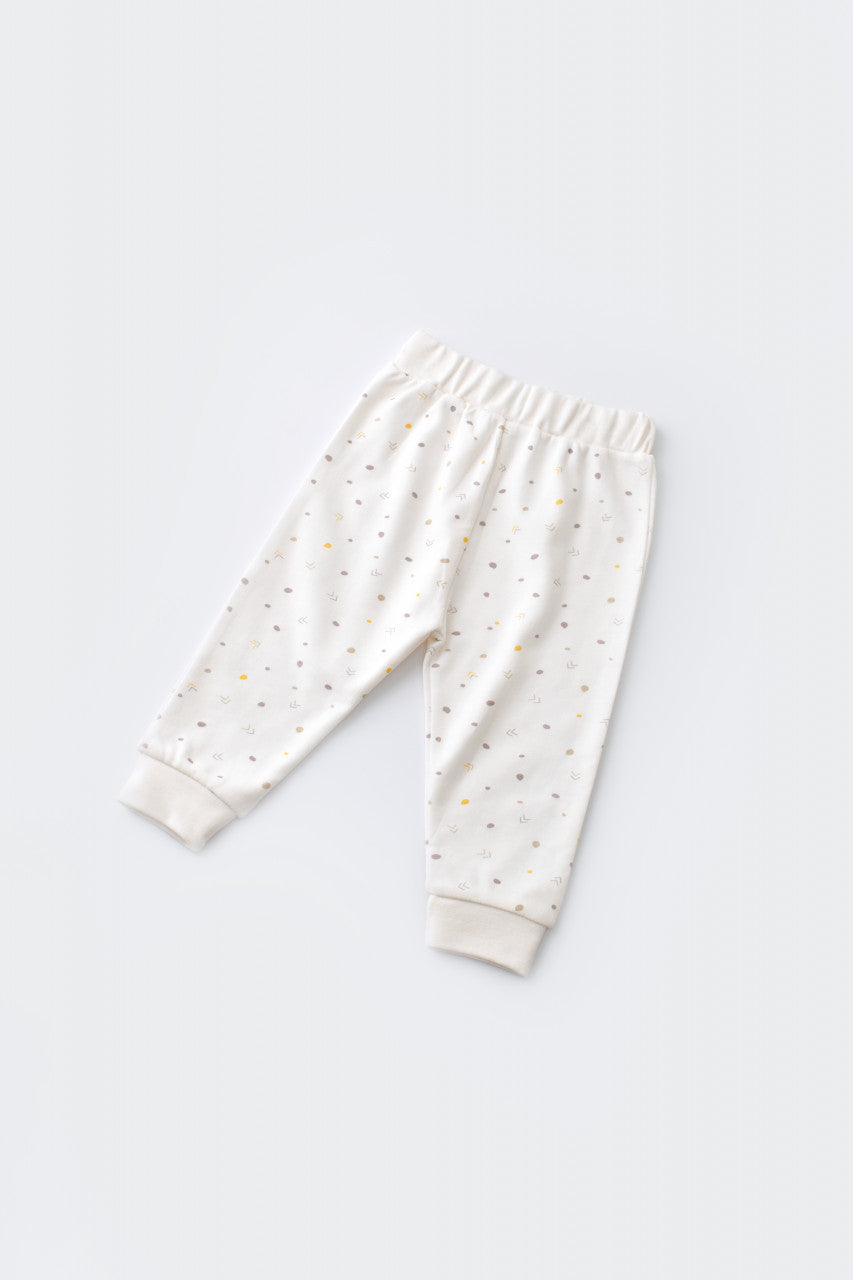 Set bluzita cu maneca lunga si pantaloni lungi - bumbac organic 100% - Ecru cu buline, BabyCosy