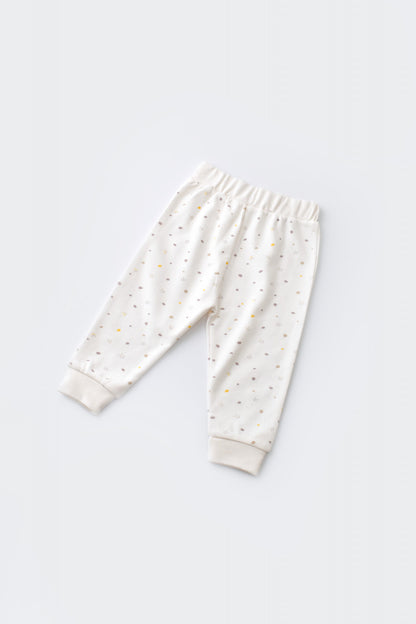 Set bluzita cu maneca lunga si pantaloni lungi - bumbac organic 100% - Ecru cu buline, BabyCosy