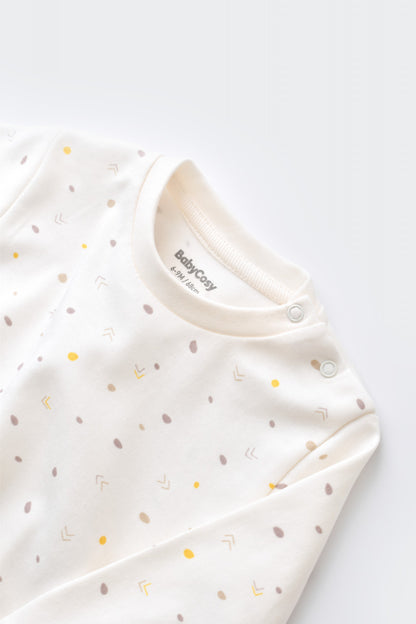 Set bluzita cu maneca lunga si pantaloni lungi - bumbac organic 100% - Ecru cu buline, BabyCosy