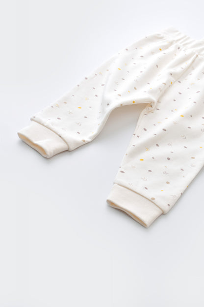 Set bluzita cu maneca lunga si pantaloni lungi - bumbac organic 100% - Ecru cu buline, BabyCosy