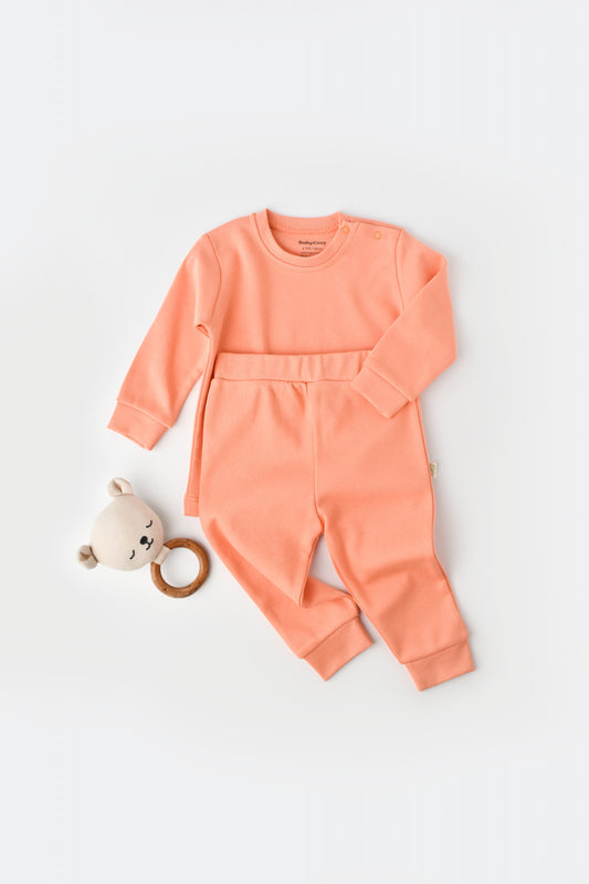 Set bluzita cu maneca lunga si pantaloni lungi - bumbac organic 100% - Roz, BabyCosy