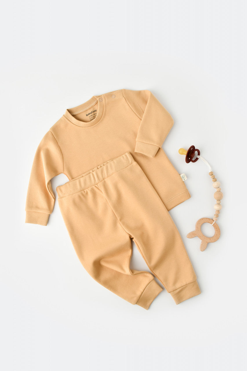 Set bluzita cu maneca lunga si pantaloni lungi - bumbac organic 100% - Mustar, BabyCosy