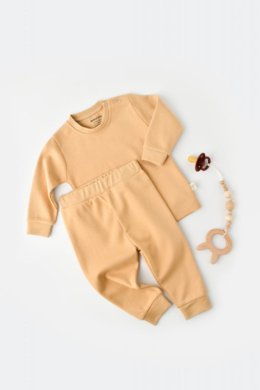 Set bluzita cu maneca lunga si pantaloni lungi - bumbac organic 100% - Mustar, BabyCosy