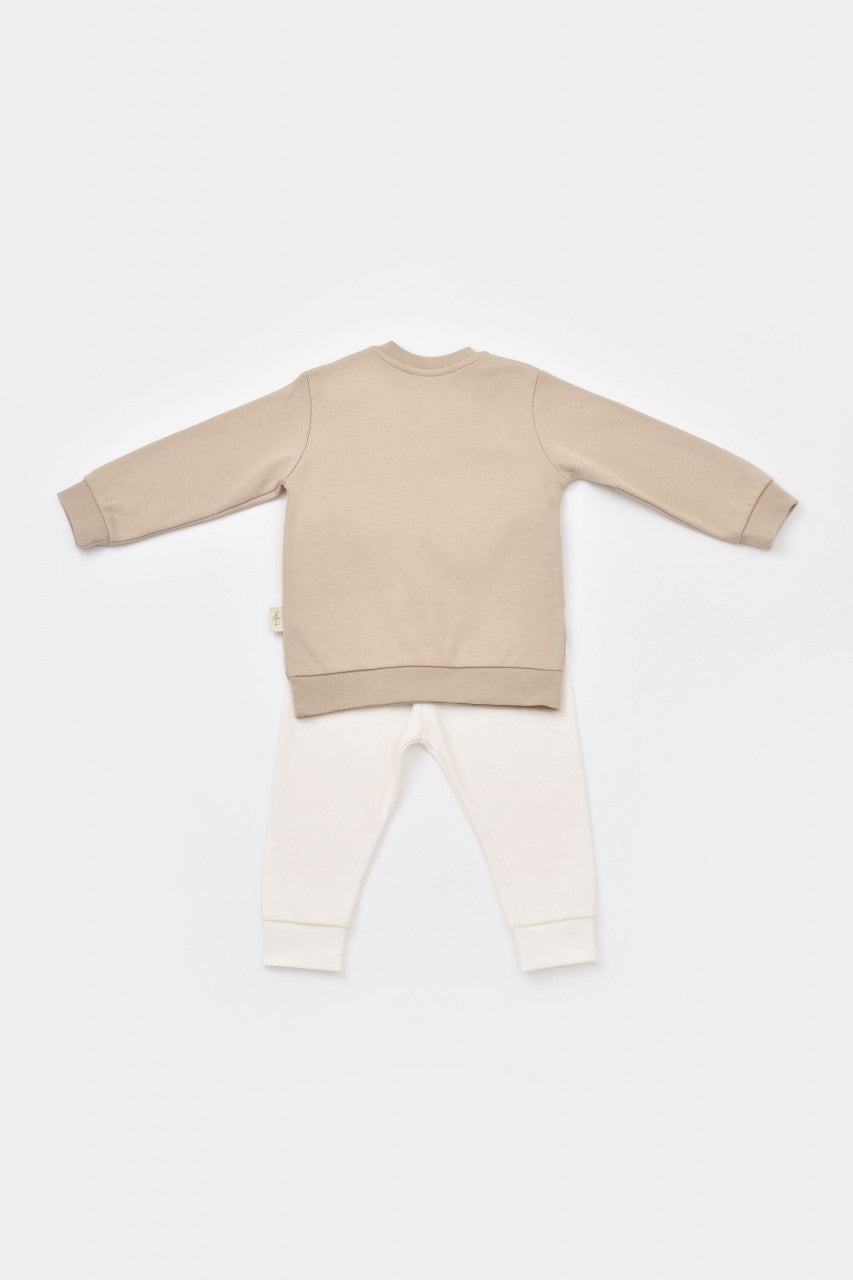 Set bluzita cu maneca lunga si pantaloni lungi cu buline Girafa, BabyCosy, 100% bumbac organic, Mink