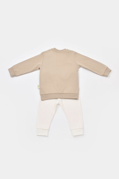 Set bluzita cu maneca lunga si pantaloni lungi cu buline Girafa, BabyCosy, 100% bumbac organic, Mink