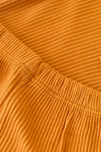 Set bluzita cu maneca lunga si pantaloni lungi din bumbac organic si modal - Mustar BabyCosy