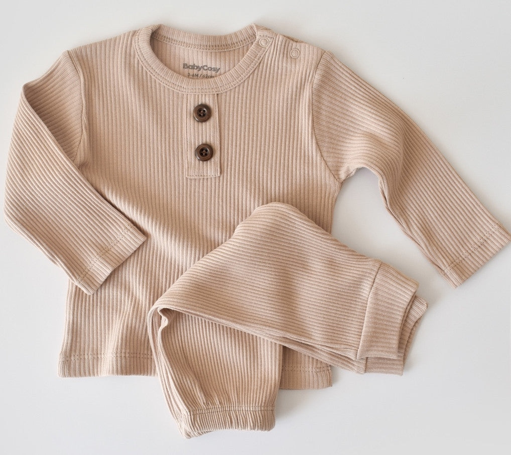 Set bluzita cu maneca lunga si pantaloni lungi din bumbac organic si modal - Blush BabyCosy