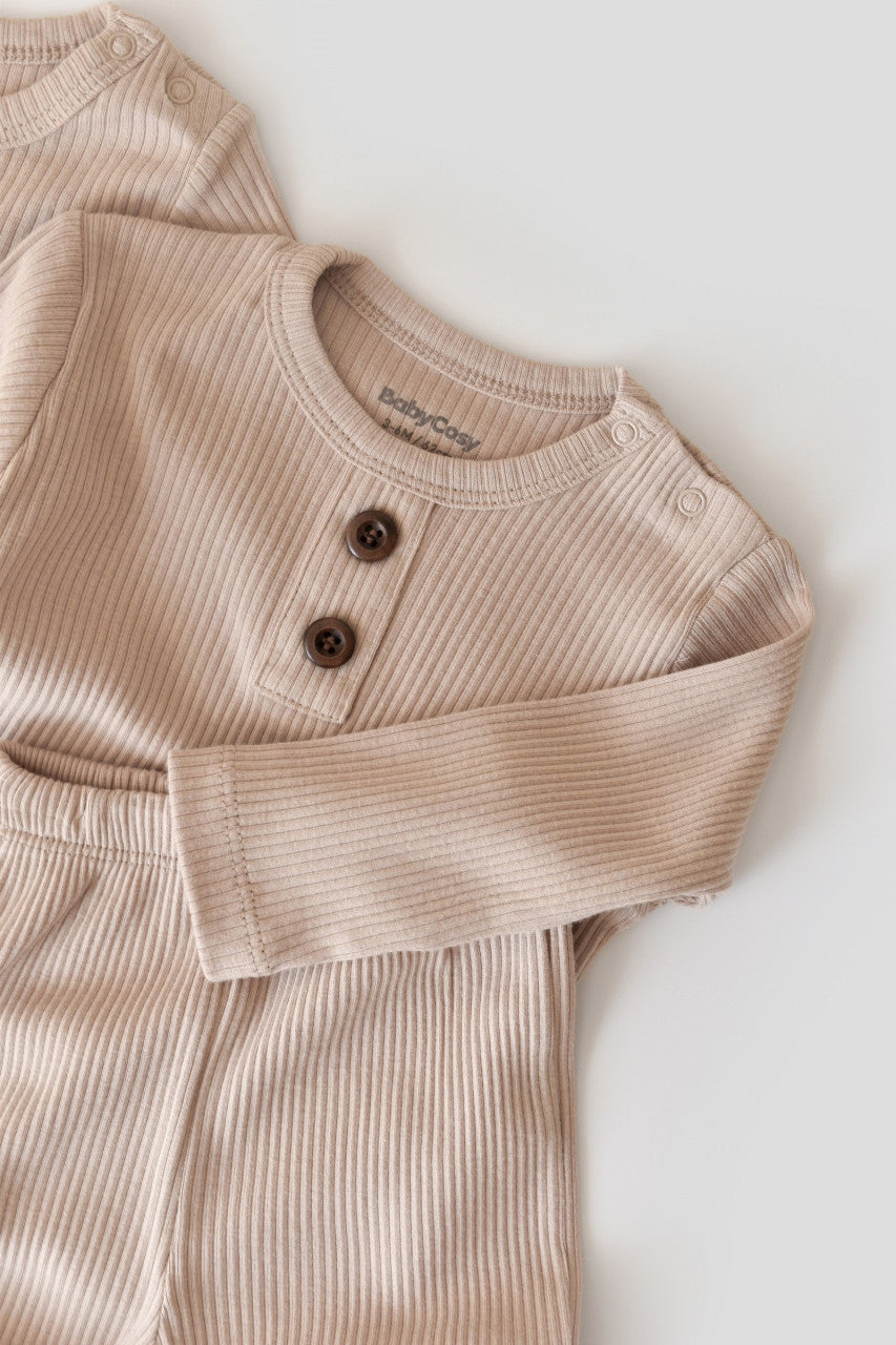 Set bluzita cu maneca lunga si pantaloni lungi din bumbac organic si modal - Blush BabyCosy