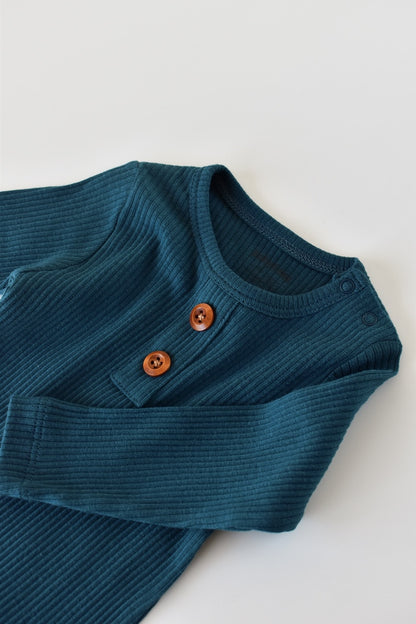 Set bluzita cu maneca lunga si pantaloni lungi din bumbac organic si modal - Bleumarin BabyCosy