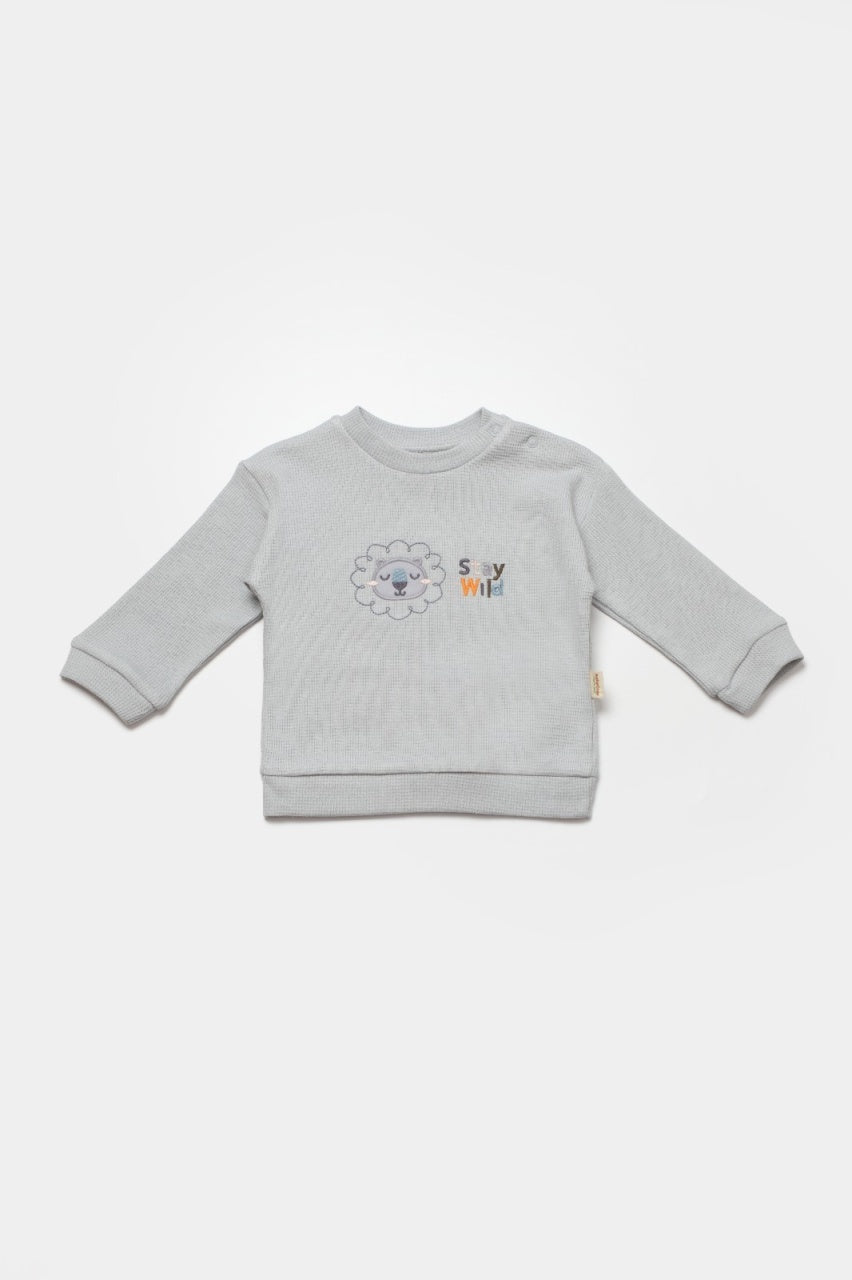 Set bluzita cu pantalon Lion, gri, BabyCosy, 100%bumbac