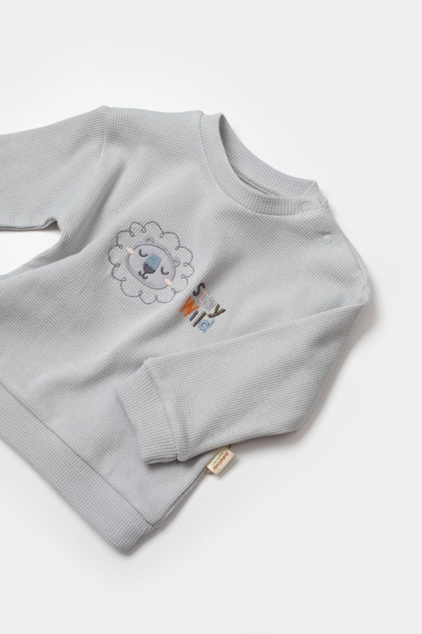 Set bluzita cu pantalon Lion, gri, BabyCosy, 100%bumbac