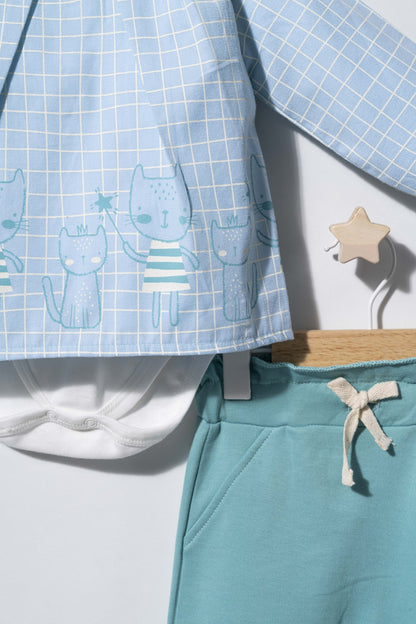 Set bluzita de vara cu pantalonasi pentru bebelusi Cats, Tongs baby