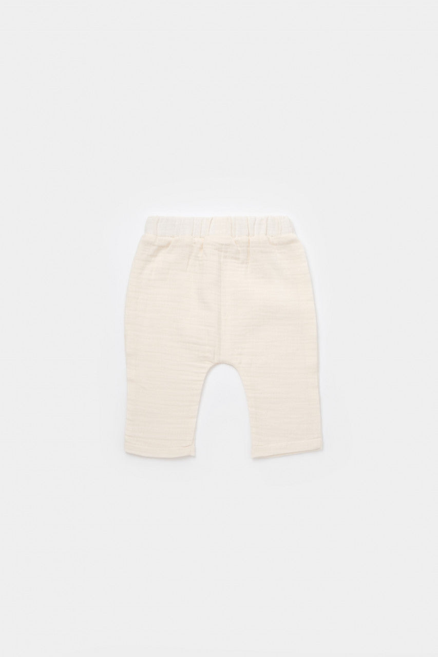 Set bluzita petrecuta si pantaloni lungi din muselina, BabyCosy, 100% bumbac organic, Ecru
