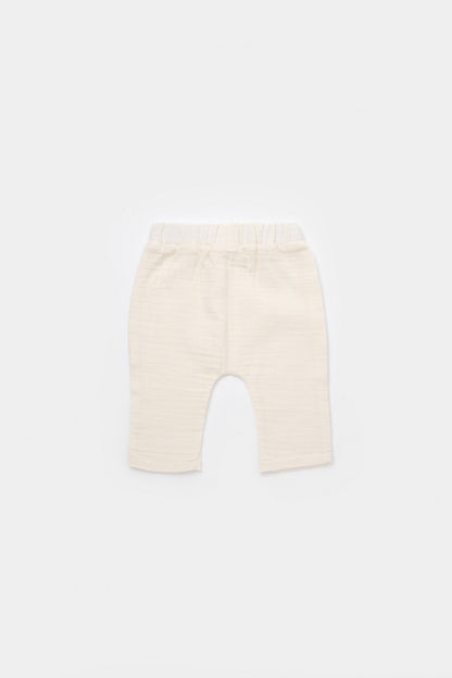 Set bluzita petrecuta si pantaloni lungi din muselina, BabyCosy, 100% bumbac organic, Ecru
