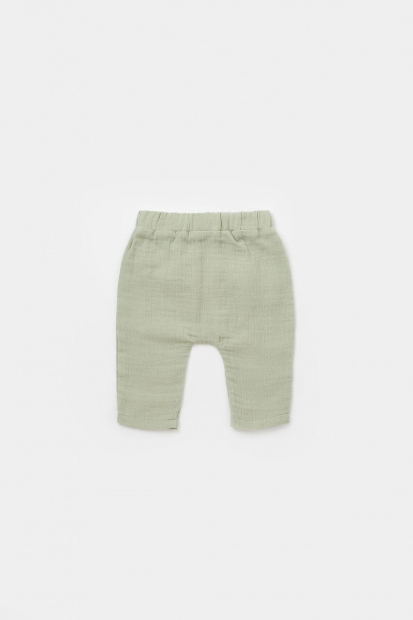 Set bluzita petrecuta si pantaloni lungi din muselina, BabyCosy, 100% bumbac organic, Verde