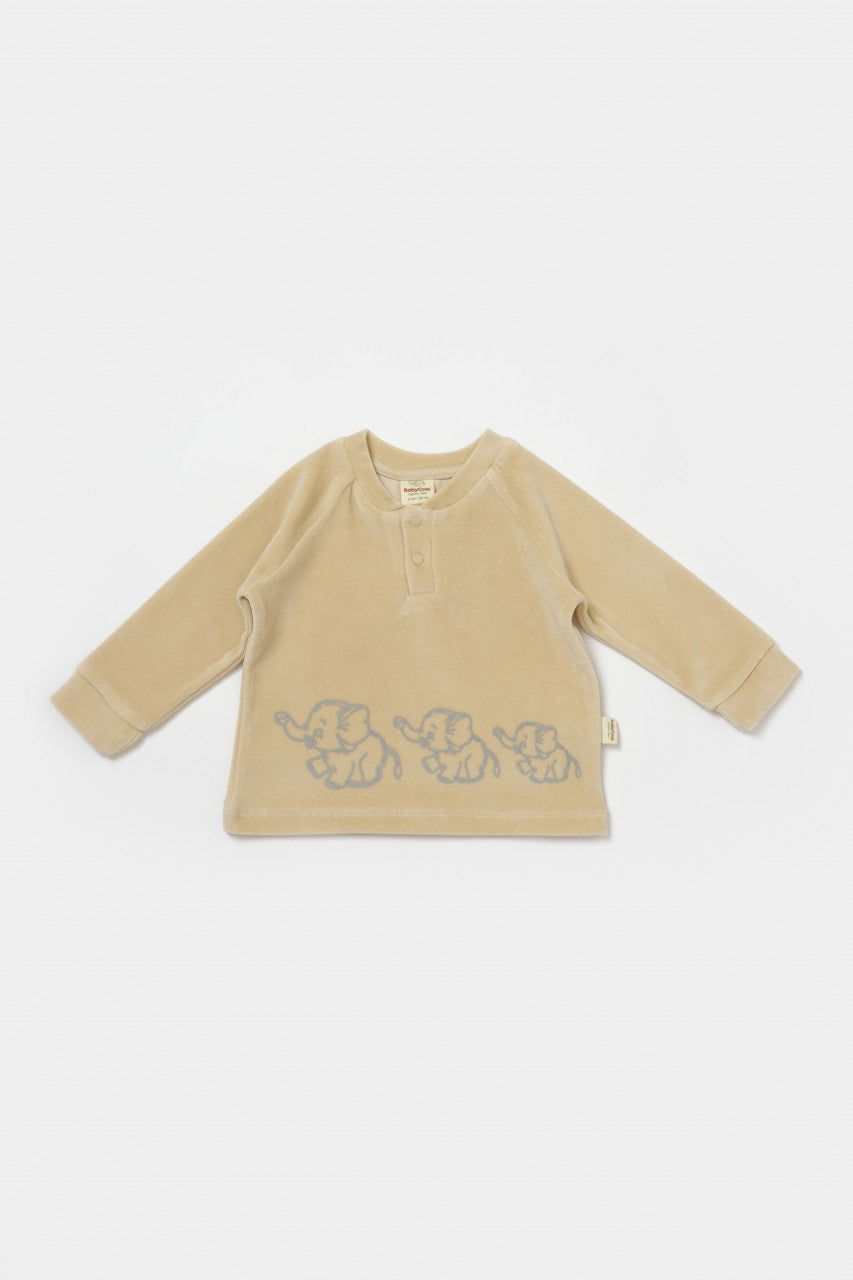 Set bluzita si pantaloni Elefant, 80%bumbac organic si 20% poliester - Stone, BabyCosy