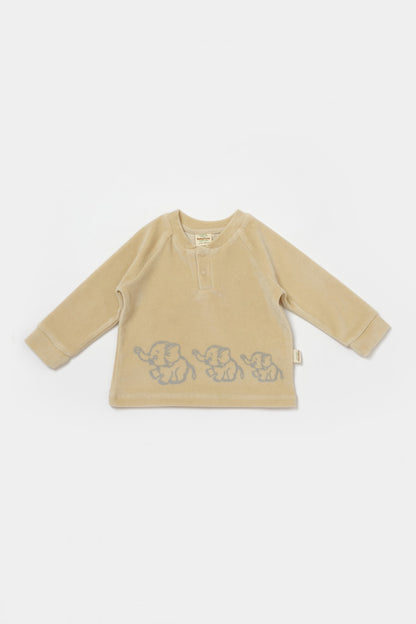Set bluzita si pantaloni Elefant, 80%bumbac organic si 20% poliester - Stone, BabyCosy