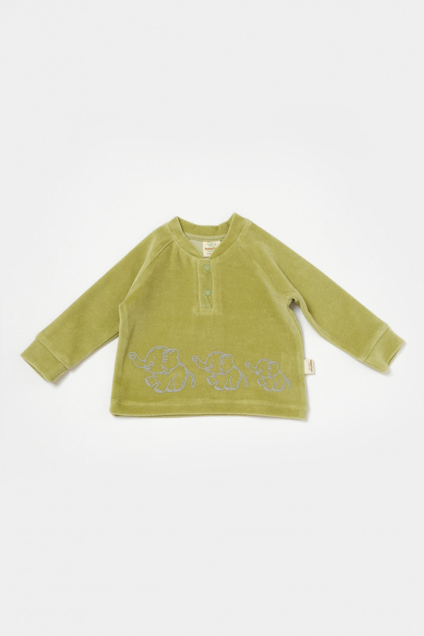 Set bluzita si pantaloni Elefant, 80%bumbac organic si 20% poliester - Verde, BabyCosy