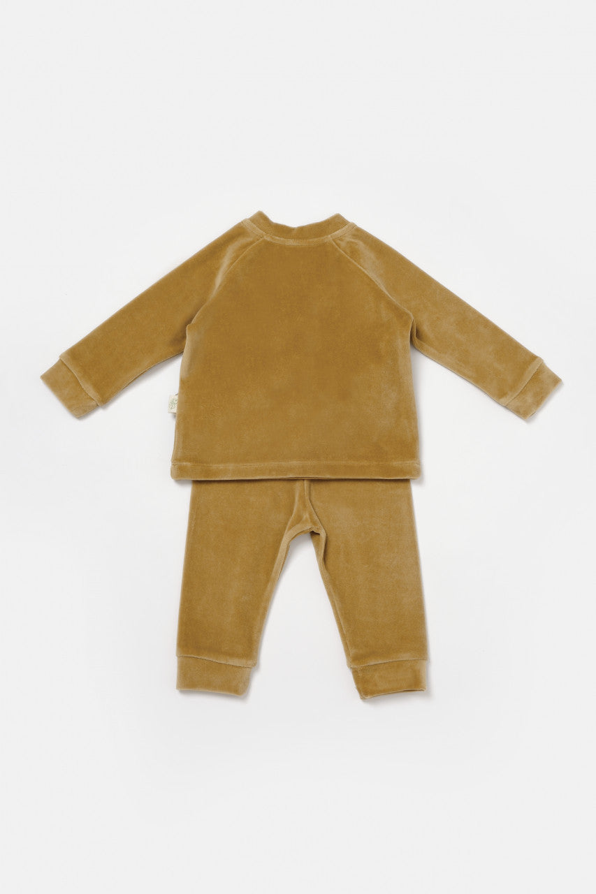Set bluzita si pantaloni Elefant, 80%bumbac organic si 20% poliester - Mustar, BabyCosy