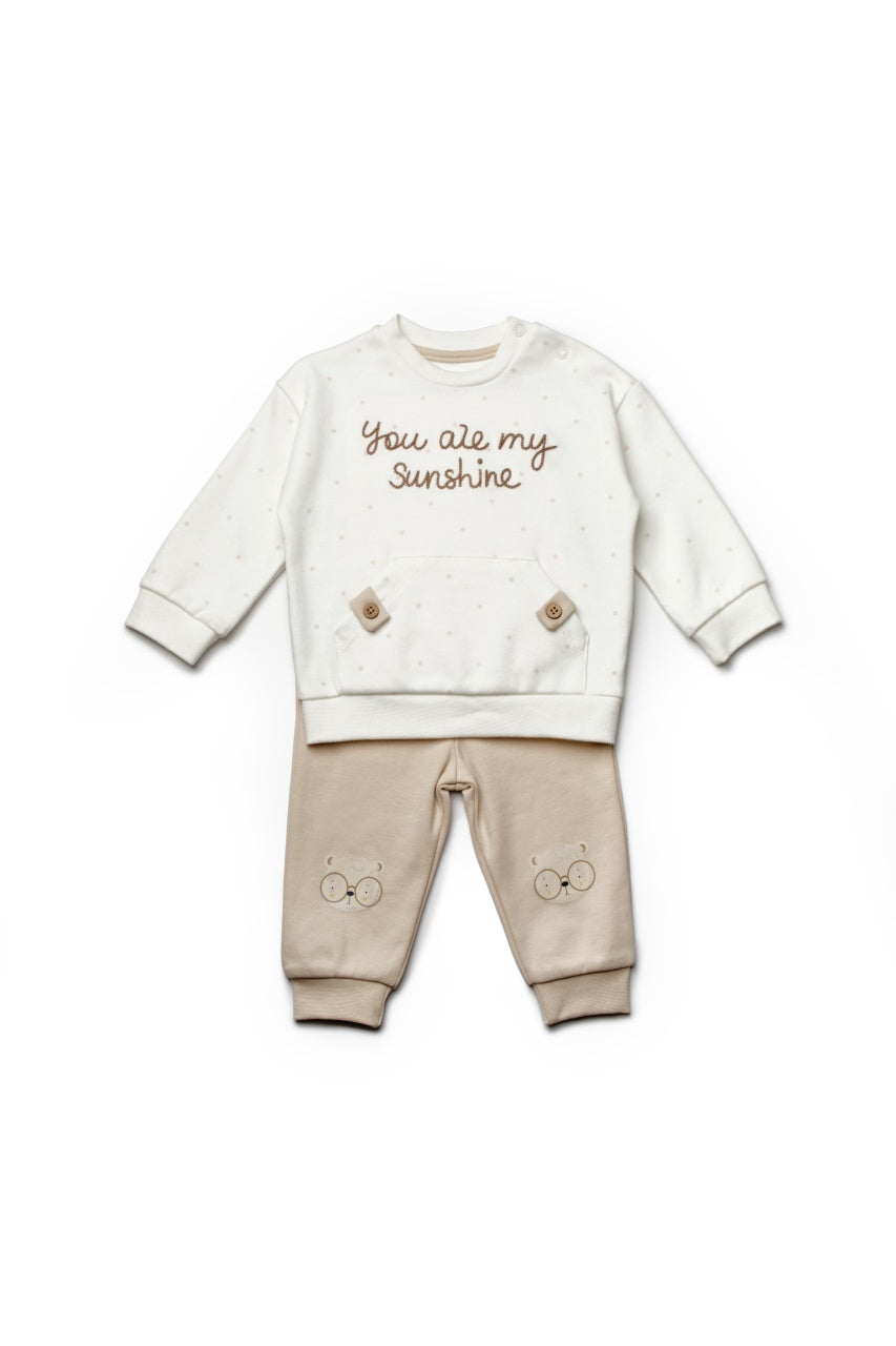 Set bluzita si pantaloni TeddyBear, 100%bumbac organic, BabyCosy