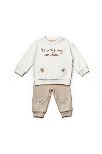 Set bluzita si pantaloni TeddyBear, 100%bumbac organic, BabyCosy