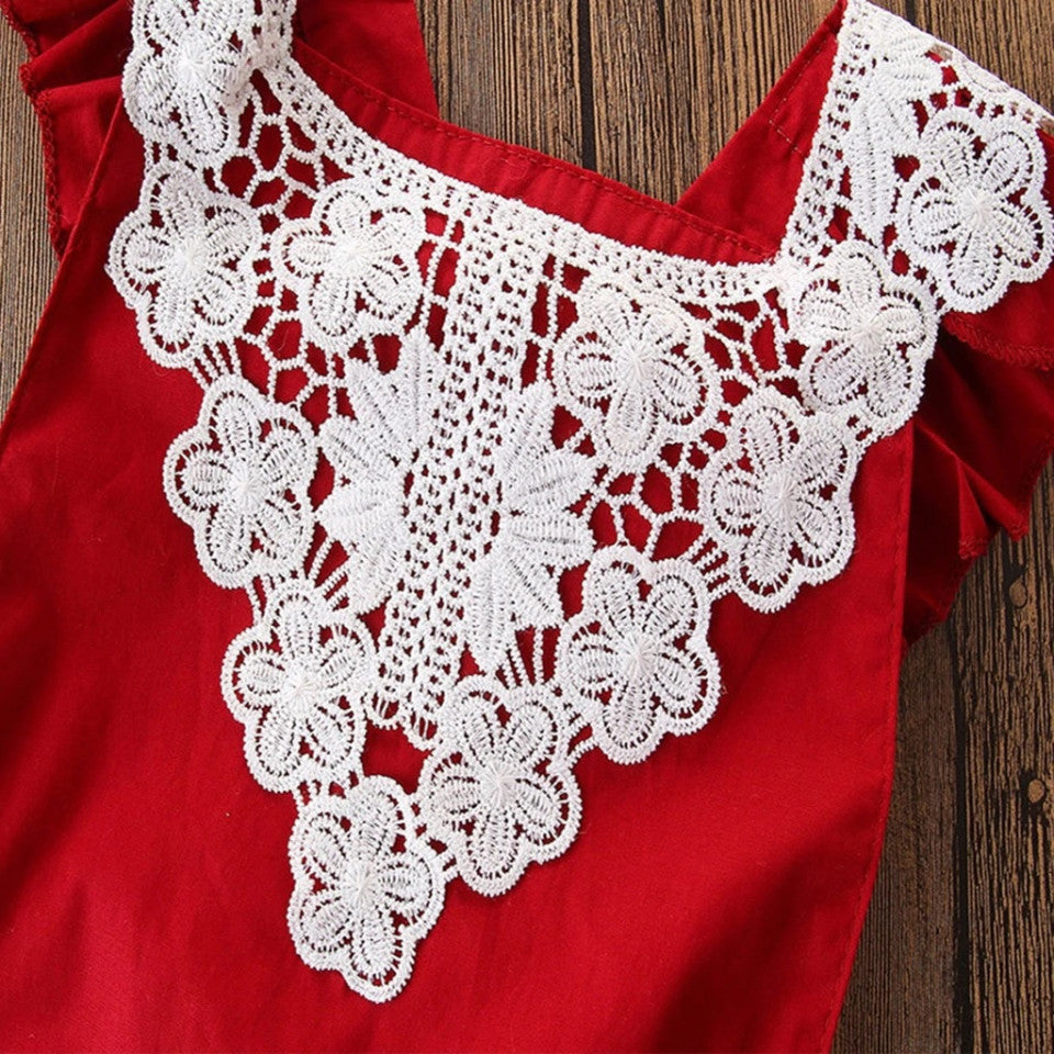 Set body rosu cu broderie si bentita Drool