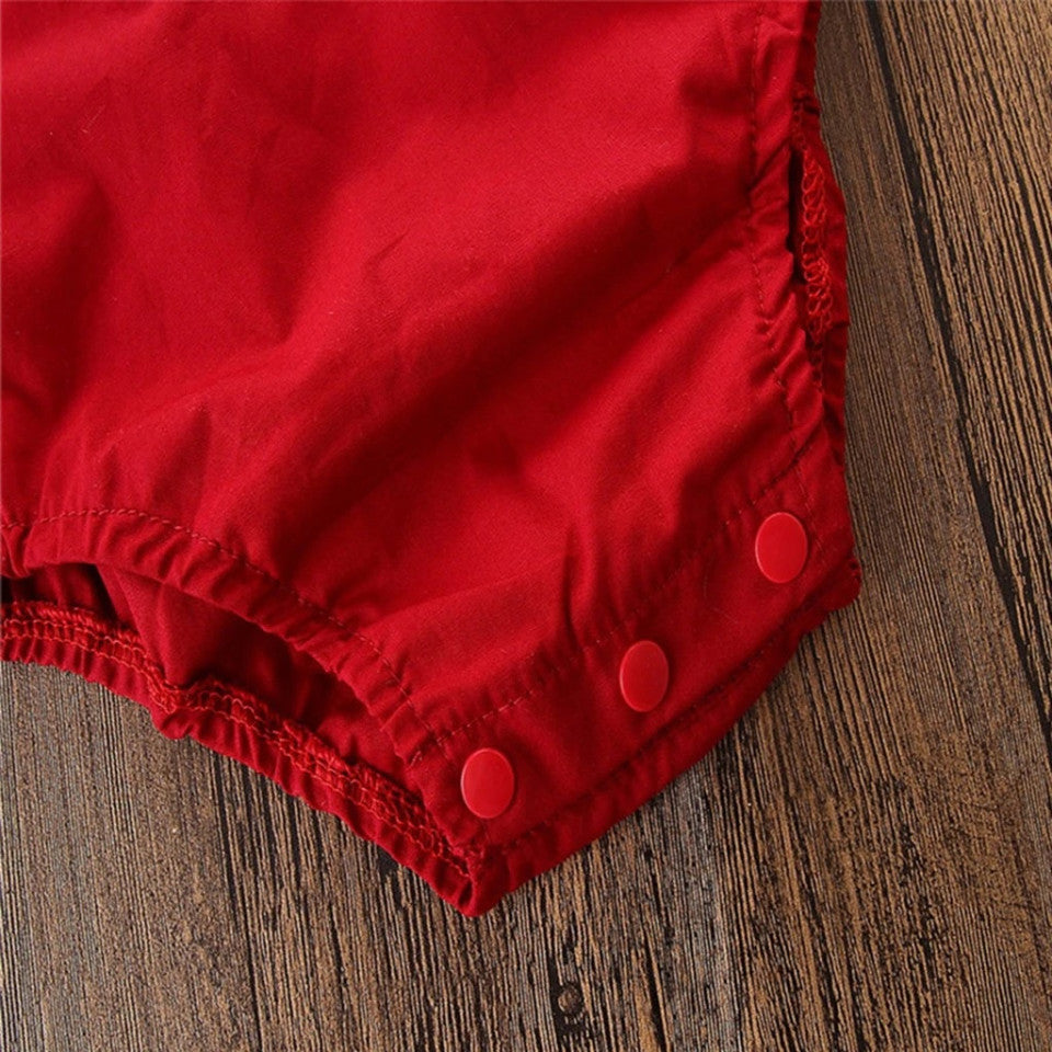 Set body rosu cu broderie si bentita Drool
