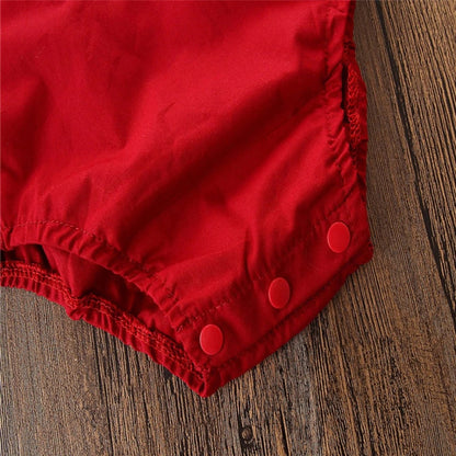 Set body rosu cu broderie si bentita Drool