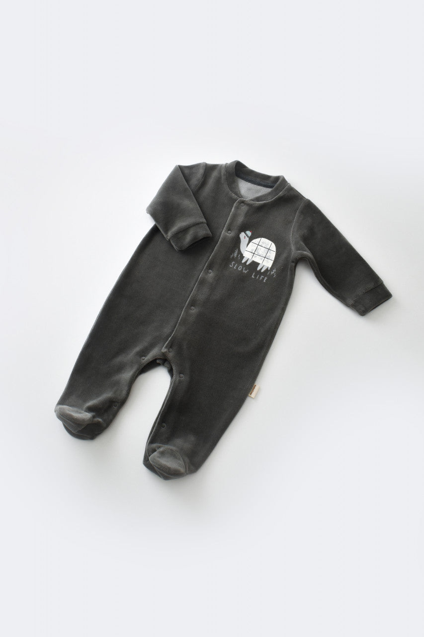 Set Broscuta cu salopeta si body din 80%bumbac organic si 20% poliester - Antracit, BabyCosy