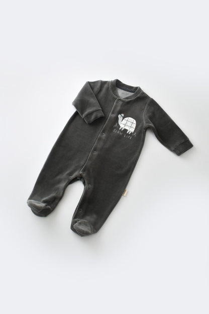 Set Broscuta cu salopeta si body din 80%bumbac organic si 20% poliester - Antracit, BabyCosy