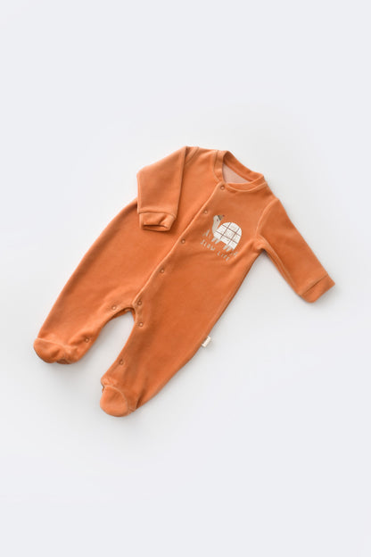 Set Broscuta cu salopeta si body din 80%bumbac organic si 20% poliester - Portocaliu, BabyCosy