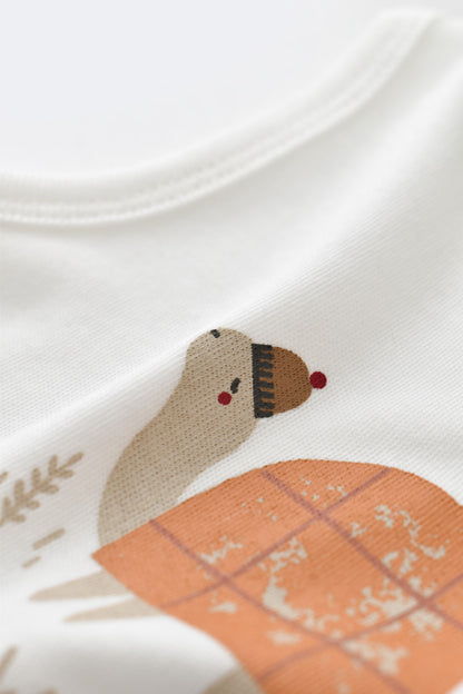Set Broscuta cu salopeta si body din 80%bumbac organic si 20% poliester - Portocaliu, BabyCosy