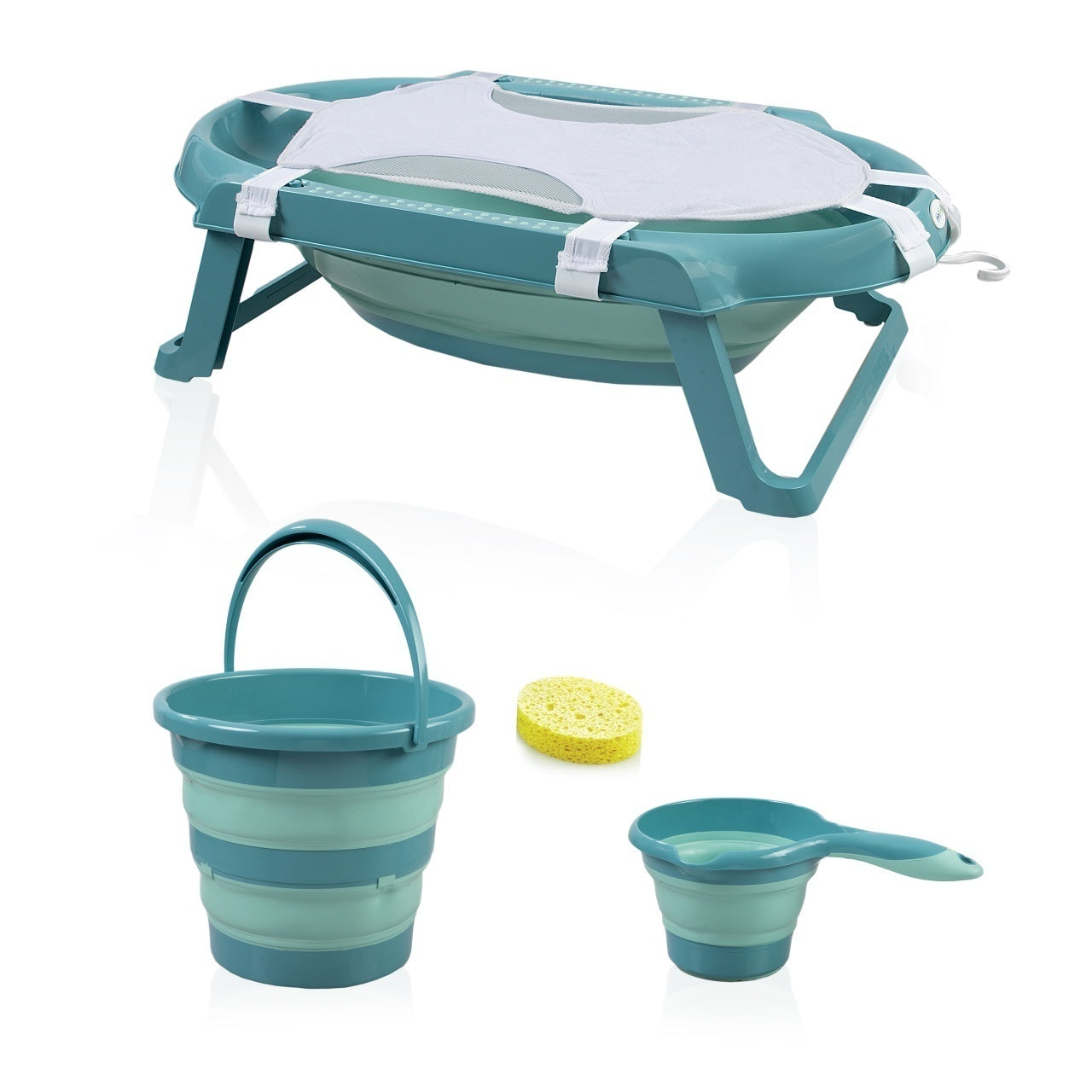 Set cadita pliabila de baie Babyjem, 5 piese, turcoaz