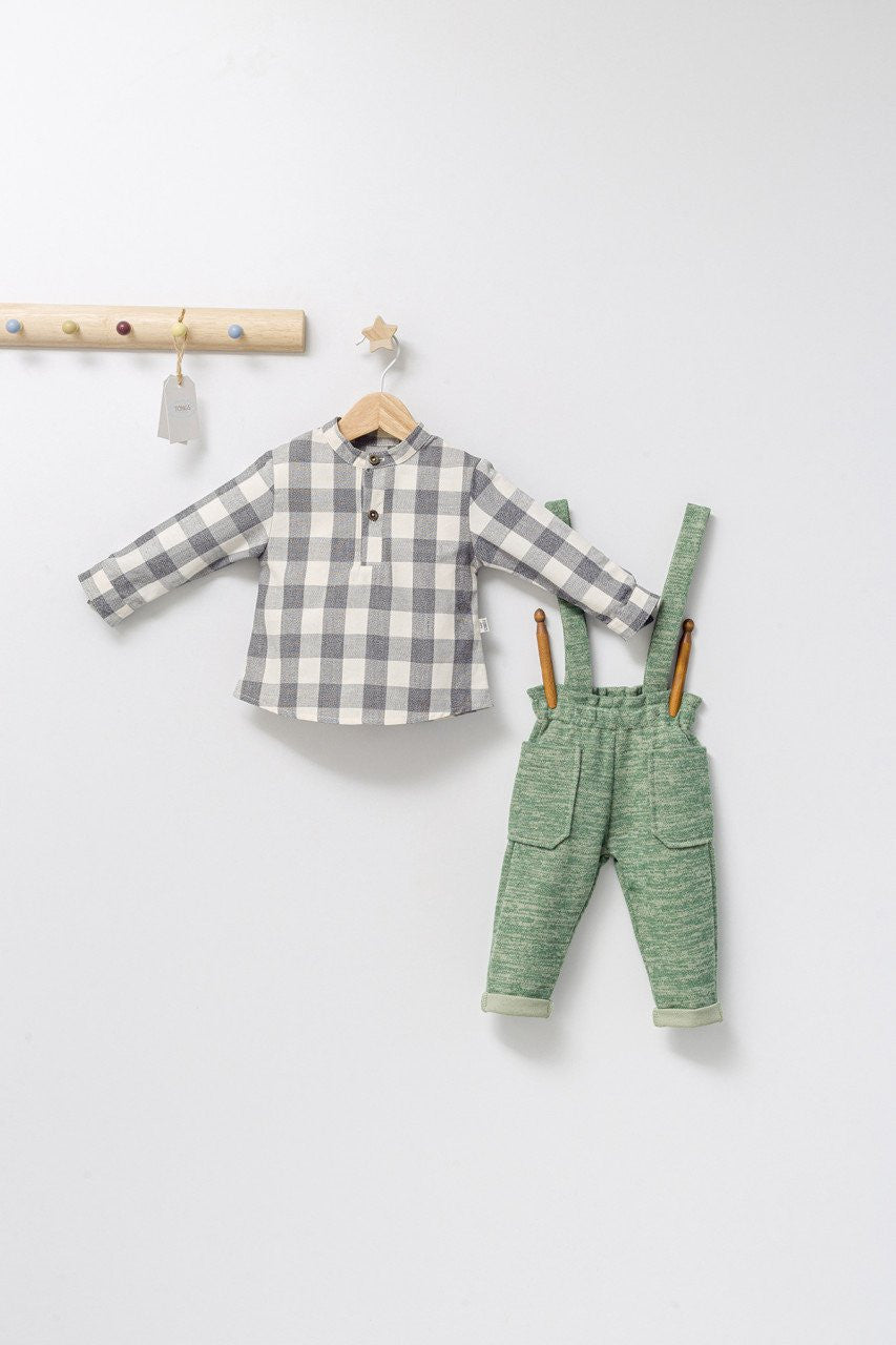 Set cu pantalonasi cu bretele si camasuta in carouri pentru bebelusi King, Tongs baby
