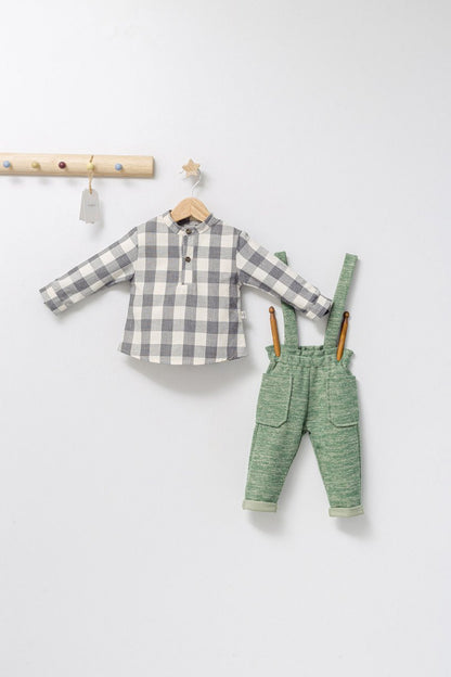 Set cu pantalonasi cu bretele si camasuta in carouri pentru bebelusi King, Tongs baby